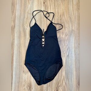 Victoria Secret Black One Piece Bathing Suit Size L EUC